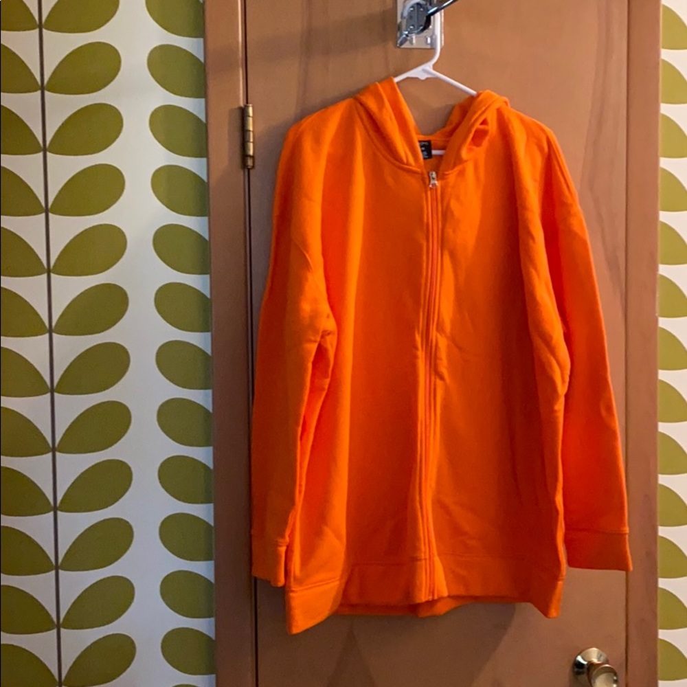 Bright orange zip up hoodie